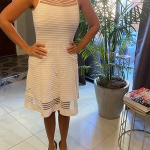 Frenchi White Sheer Striped Midi Dress